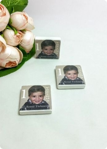 Doğal Taş Üzerine Fotoğraf Baskılı Taş Magnet (Bebek,1 yaş,Söz,Nişan,Kına,Nikah hediyelik)