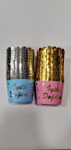 12 Li Yaldızlı Pembe & Mavi Cup Cake Kabı
