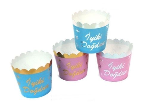 12 Li Yaldızlı Pembe & Mavi Cup Cake Kabı
