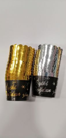 12 Li Yaldızlı Siyah Cup Cake Kabı
