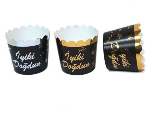 12 Li Yaldızlı Siyah Cup Cake Kabı