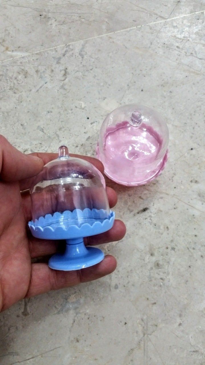 12 li Mini Kurabiye / Cupcake Sunum Mika Fanus (Pembe-Mavi Ayaklı)