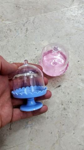12 li Mini Kurabiye / Cupcake Sunum Mika Fanus (Pembe-Mavi Ayaklı)