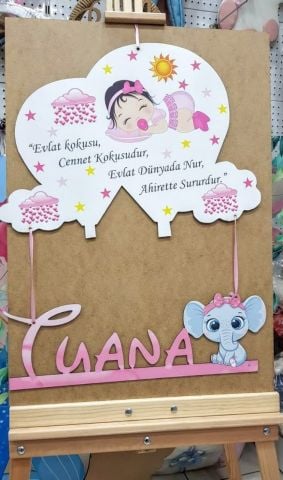 Bulut & Çocuk Kosneptl İsme Özel  Ahşap Kapı Süsü