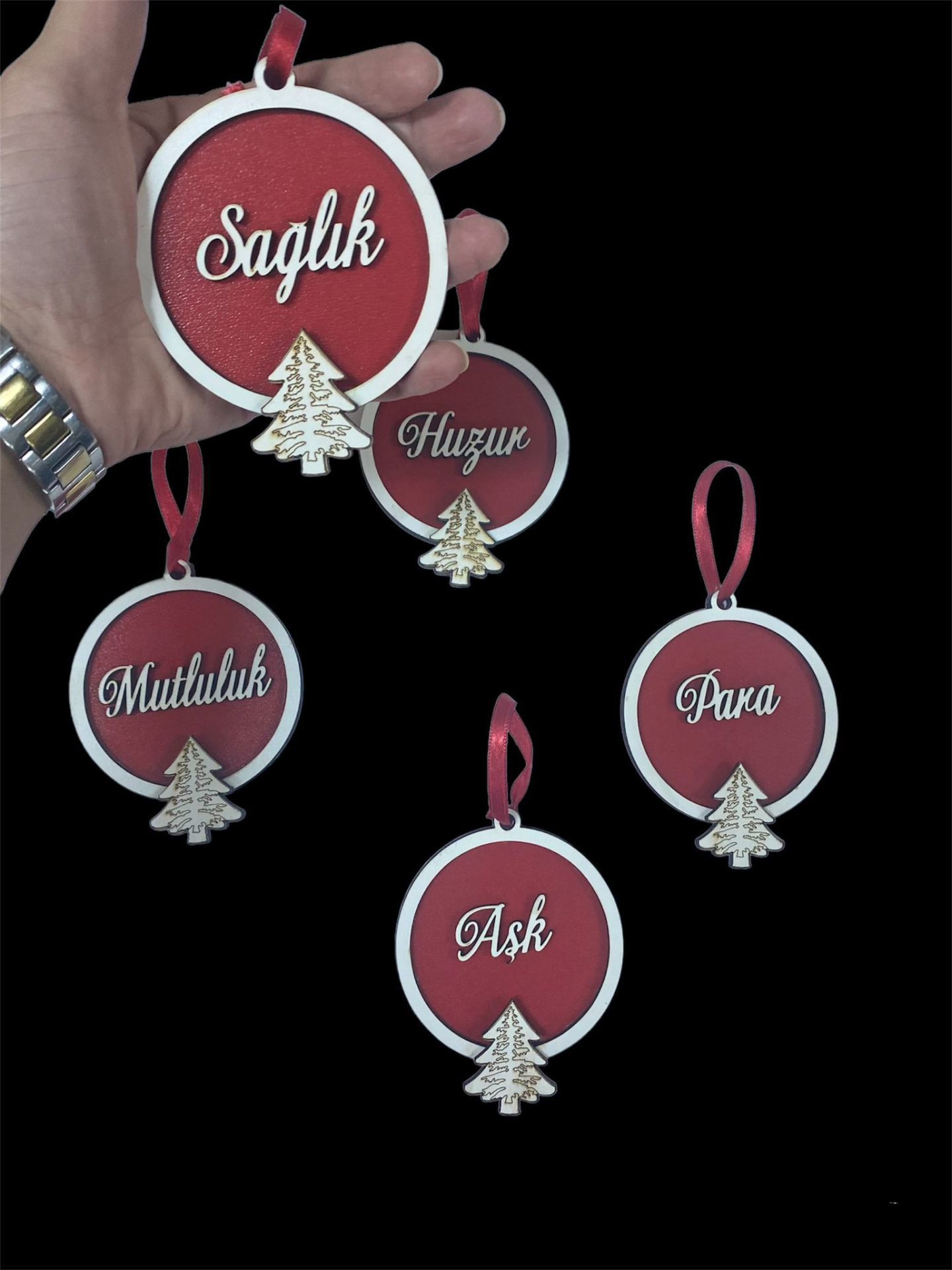 5 Li Yeni Yıl Dilekleri Yılbaşı Ağaç Süsleri