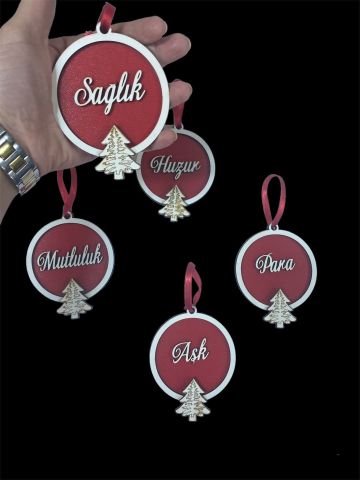 5 Li Yeni Yıl Dilekleri Yılbaşı Ağaç Süsleri