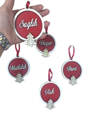 5 Li Yeni Yıl Dilekleri Yılbaşı Ağaç Süsleri