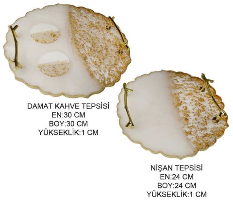 2 Lİ DAMAT KAHVESİ ve NİŞAN İÇİN EPOKSİ TEPSİ SETİ