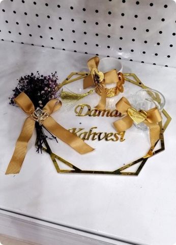 Köşeli pleksi söz nişan tepsi seti/damat kahvesi