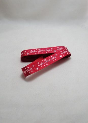 2 Cm New Year Yazılı Kırmızı Zemin Grogren Kurdela 10 Mt.