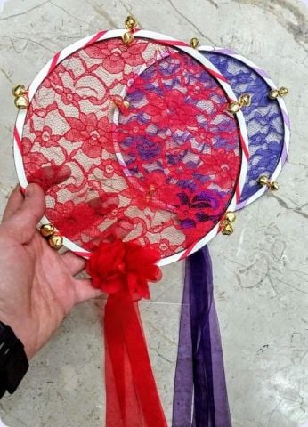 3 Adet Dantel Tüllü,Metal Zilli,Kına Ahşap Gövdeli Tef 3 lü