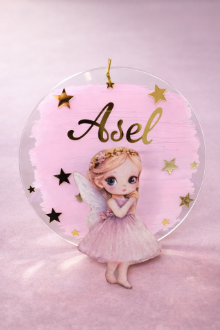 Pleksi çiçek taçlı peri kızı dekorlu Kapı süsü