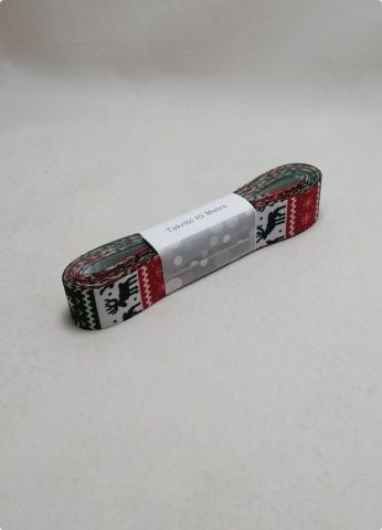 2 Cm Siyah Beyaz Kırmızı Desenli Grogren Yılbaşı  Kurdela 10 Mt.