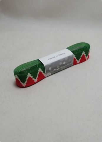 2 Cm Kırmızı Yeşil Beyaz Ağaç Desenli Yılbaşı  Kurdela 10 Mt.