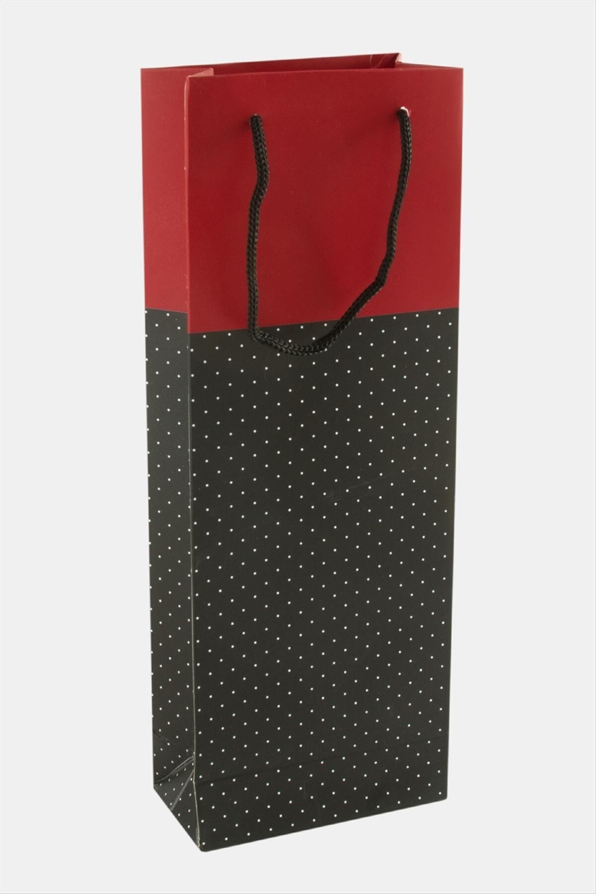 25'li 10x25 cm Bileklik Karton Çanta (Ust Kırmızı alt Siyah Puanlı)