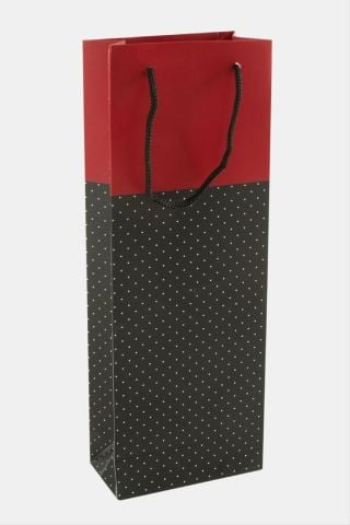 25'li 10x25 cm Bileklik Karton Çanta (Ust Kırmızı alt Siyah Puanlı)