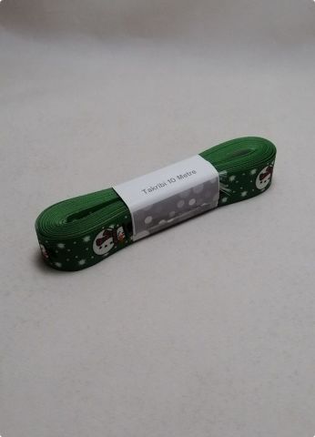 2 Cm Yeşil Zemin Kardan Adam Yılbaşı Kurdele 10 Mt.