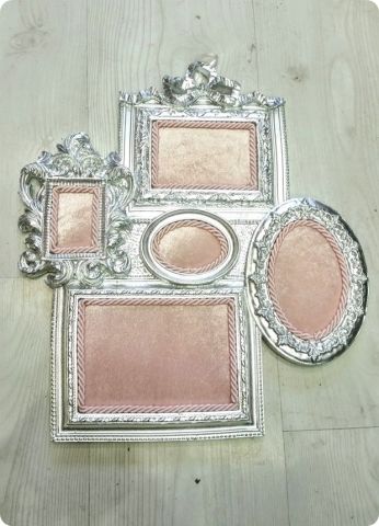 Gümüş Çerçeve (Mavi&Pembe&Krem) Kadife Kumaş Kaplamalı Polyester Beşli ( 5 li ) Resim Çerçeve Kapı Süsü Fon