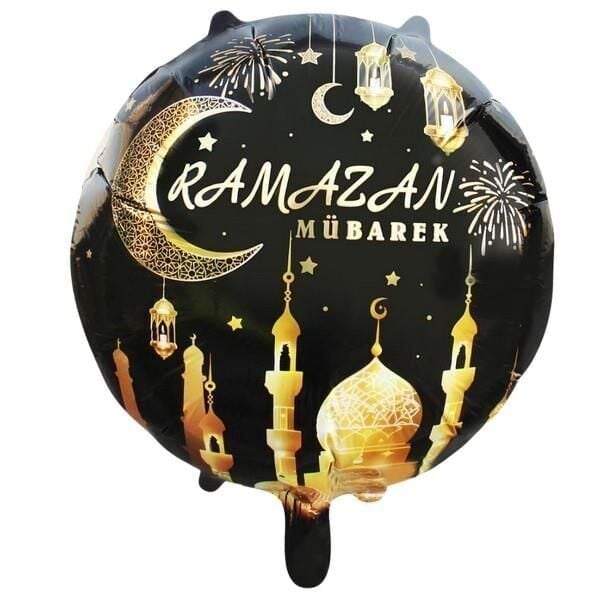 18 inç YUVARLAK SİYAH  Ramazan dekorlu folyo balon 49,5*51,5cm