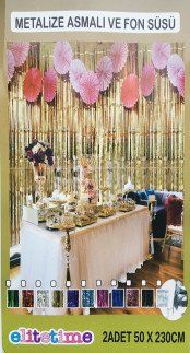 2 Lİ SET METALİZE FON SÜSÜ ASMALI 50x230 CM PEMBE