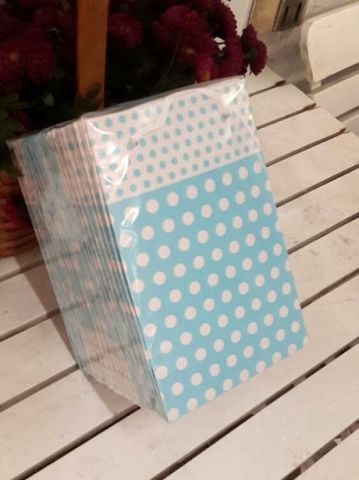 25 Li Mavi Puantiyeli Karton Çanta 11x17 Cm