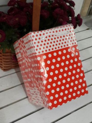 25 Li Kırmızı Puantiyeli Hediyelik Karton Poşet 11x17 Cm