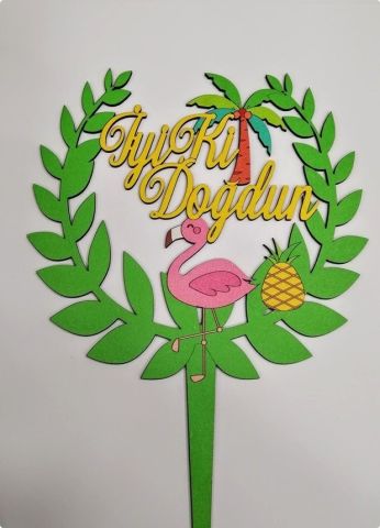 Flamingo Konseptli Ahşap Pasta Üzeri Çubuk