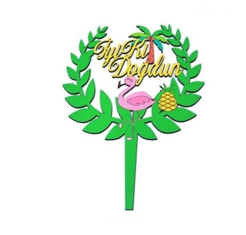 Flamingo Konseptli Ahşap Pasta Üzeri Çubuk