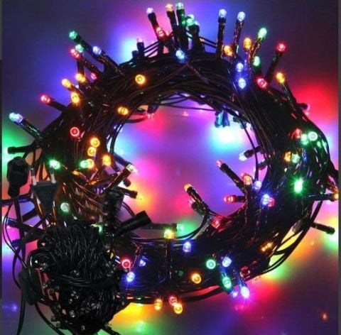 10 mt Boncuk Lamba RGB 8 Fonksiyon 100 Led Işık Fişli Uzatma Kablolu siyah kablo