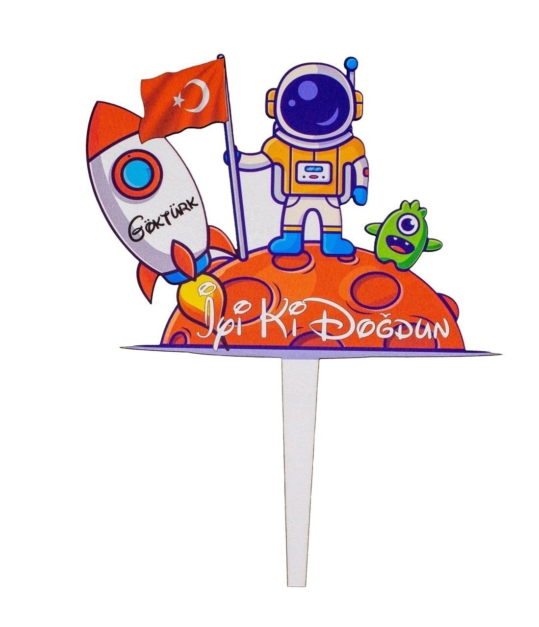 Astronot & Uzay Konseptli Ahşap Pasta Üzeri Çubuk