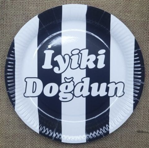 8 li Siyah Beyaz İyiki Doğdun Kağıt Tabak