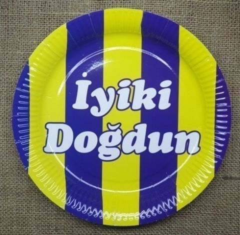 8 li Sarı Lacivert İyiki Doğdun Kağıt Tabak