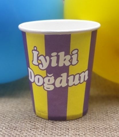 8 li Sarı Lacivert İyi ki Doğdun Kağıt Bardak