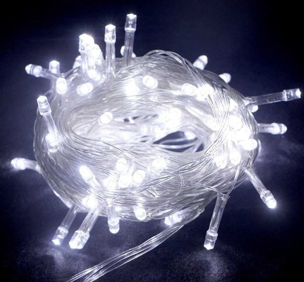 10m 100 Led Boncuk Lamba Beyaz Işık Şeffaf Kablo MZ-18-11