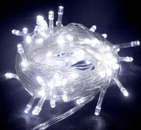 10m 100 Led Boncuk Lamba Beyaz Işık Şeffaf Kablo MZ-18-11