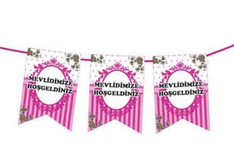 FLAMA MEVLİDİMİZE HOŞGELDİNİZ ÇİFT TARAFI BASKILI PEMBE PK:1-300