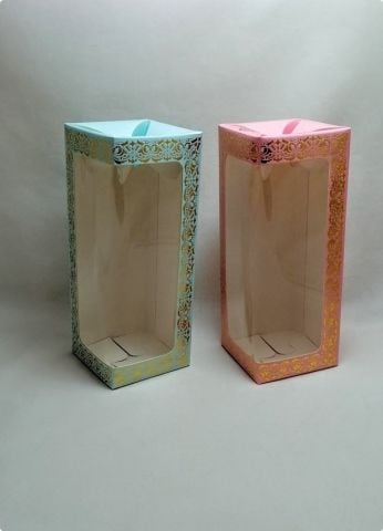 8X8X21 Cm Altın Yaldızlı Pencereli Bebek Hediyelik Kutu