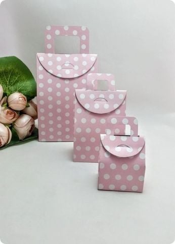 50 Li Selefonlu Karton Mini Bebek Şekeri Çanta (Pembe Puanlı)