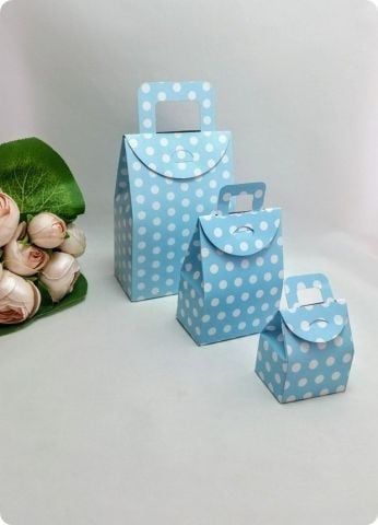 50 Li Selefonlu Karton Mini Bebek Şekeri Çanta (Mavi Puanlı)