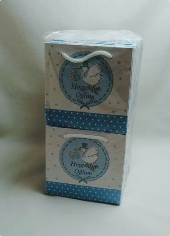 50 Li Leylekli Hoşgeldin Kızım/Oğlum Karton Çanta 11x11 Cm