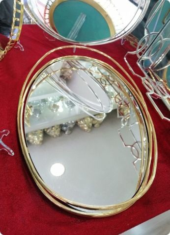 Oval Aynalı Metal Nişan Tepsisi
