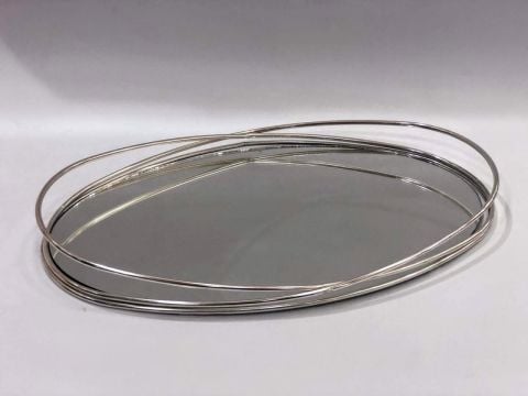 Oval Aynalı Metal Nişan Tepsisi