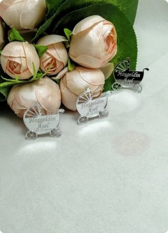 İsim Yazılı Ayna Puset Bebek Şekeri (Lazer Kesim Pleksi Ayna)