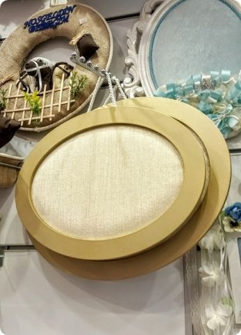 2 Boy Oval,Altın Ahşap,Kumaşlı Kapı Süsü Fon Süslemesiz