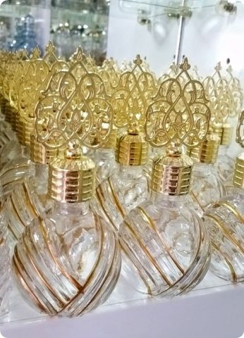 12 li Metal Tepelikli Yaldızlı Diva Top Cam Kolonya Şişesi