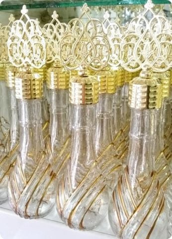 12 li Metal Tepelikli Yaldızlı Diva İksir Cam Kolonya Şişesi