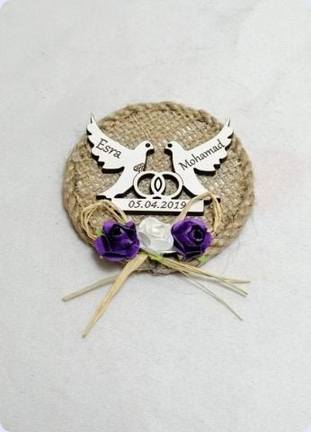 İsim yazılı KUŞLU Çuval Yuvarlak Magnet (Söz, Nişan, Nikah, Şekeri)