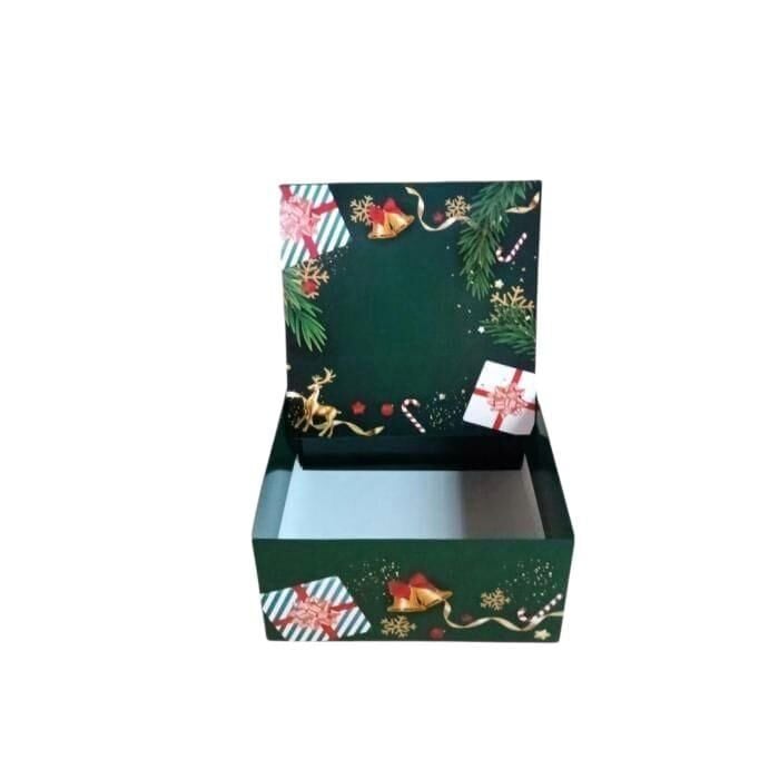 26x26x9 Cm Yılbaşı Desenli (yeşil) Komple Karton Hediye Kutuları