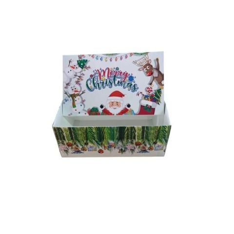25x15x10 Cm Yılbaşı Desenli (Merry Christmas) Beyaz Komple Karton Hediye Kutuları