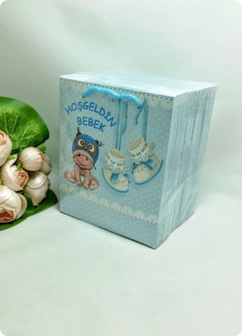 25 Li Hediyelik Bebek Patikli Karton Çanta - Poşet 14x17 Cm